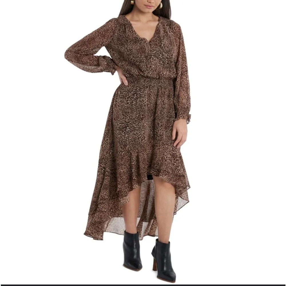 1 . State leopard print Muses high low buttons smocked maxi dress s M…b…